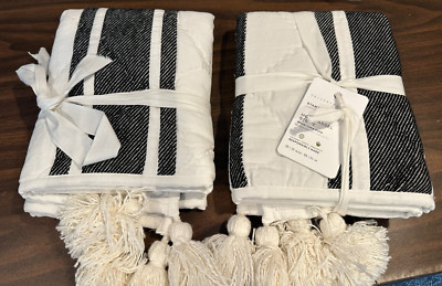 Set of 2 Pottery Barn Mesa Tassel Stripe Handcrafted Cotton Standard Shams Black-image