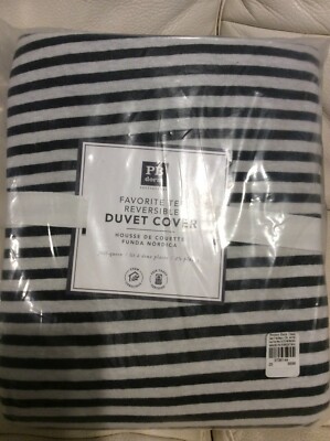Pottery Barn Teen Favorite Tee Reversible Stripe Duvet F/Q NWT Black & White -image