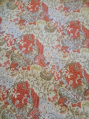 90s Pottery Barn Floral Scroll Cotton Duvet Cover F/Q Orange Sage Green -image