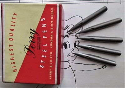5 x RARE PERRY & CO #306EF LARGE STEEL DIP PEN NIBS+LETTERING+DRAW+MAGNA+JOURNAL-image
