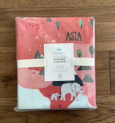 Pottery Barn Kids World Map Shower Curtain 72” X 72” OEKO-TEX Cotton -image