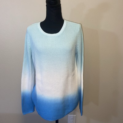 Talbots Shaker Stitch Blue Ombre Dip Dye Pullover Cotton Sweater Ladies Large-image