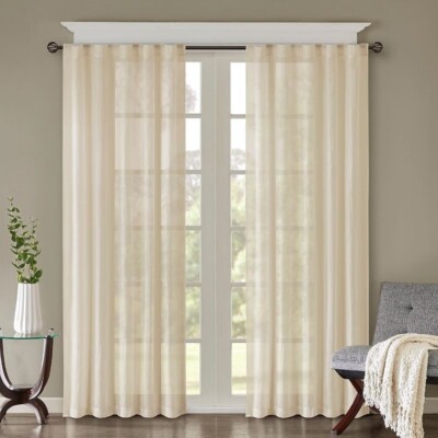 Madison Park Set of 2 Avery  Crushed Sheer Window Panel Cream 42in x84in -image