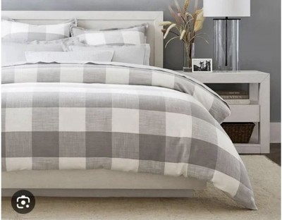 Pottery Barn Buffalo Check King Duvet Cover in Smoke with 3 Euro Shams Used-image