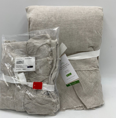 Pottery Barn Belgian Linen Fringe Ruffle Duvet Full Queen 1 Sham Standard #8665-image