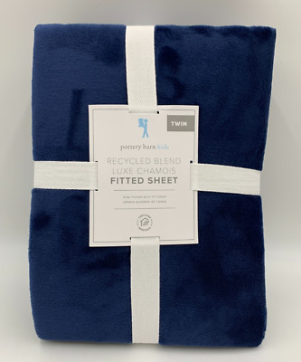Pottery Barn Kid Recycled Blend Luxe Chamois Fitted Sheet Navy Blue Twin #A1383-image