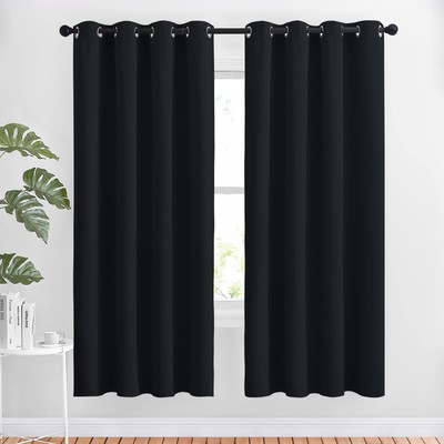 Black Out Curtains 72 inch Long - Thermal Insulated Solid Grommet Blackout Wi...-image