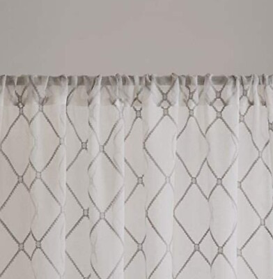 Madison Park Diamond Sheer Window Curtain With White And Grey Finish, one panel-image