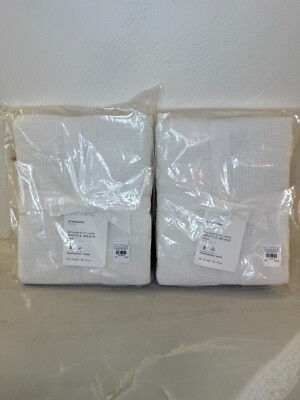 Pottery Barn White Belgian Flax Linen Waffle Weave Set Of 2 Standard Shams-image