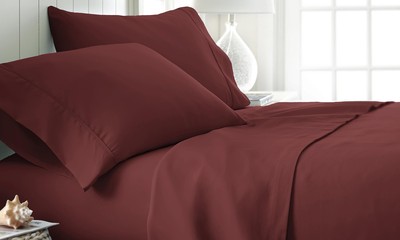 Bed Sheet Set, Ultra Soft 4 Piece, Burgundy, Queen-image