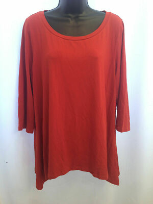 SZ L Eileen Fisher SPICE Round Neck Boxy Top Tunic Viscose Jersey Dipped Hem NWT-image