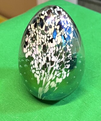 Glass Eye Studio GES Floral with Bubbles Egg Shaped Paperweight '91-image