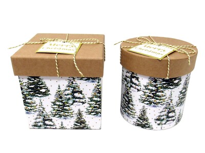 Punch Studio Set of 2 Decorative Keepsake Boxes Snowy Christmas Trees 24105-image