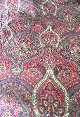 Pottery Barn Red Green Gold Paisley Cotton Sateen KING Duvet Cover-image