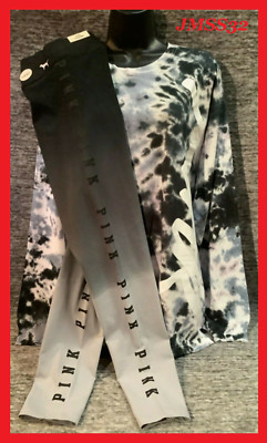 Victoria's Secret Pink Tie Dye Campus Tee Shirt + Dip Dye Leggings Set Gray L -image