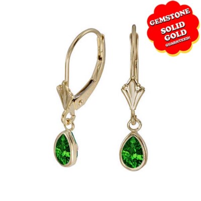 Pear Shaped Green Emerald 14k Yellow Gold Bezel Lever back Earrings-image