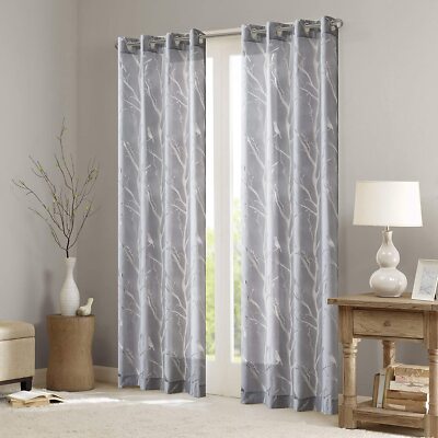 Madison Park Averil Bird Grommet Sheer Window Panel, 50″ x 95″, Gray-image