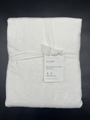 POTTERY BARN BELGIAN FLAX LINEN FULL / QUEEN DUVET W/ 2 STANDARD SHAMS NWT WHITE-image