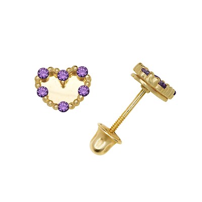 14K Yellow & White Gold Classic Heart Shaped CZ Stud Earrings for Women-image