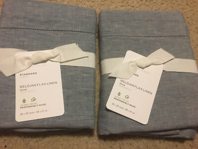 2 POTTERY BARN Belgian Flax Linen Shams STANDARD Size Potterybarn Chambray gray-image