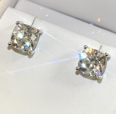 Cushion Cut Moissanite Stud Earrings Certified VVS1 - 925 Silver or 14K Gold-image