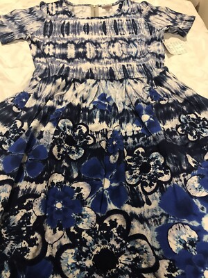 Lularoe Amelia Dress Blue White Tie Dye NWT 🦄 Pleated Pockets New XL 18/20 Dip-image