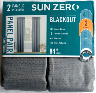 Sun Zero Grey Filmore Rod-Pocket Blackout 2 Panel Set 80