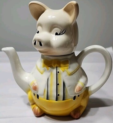 Tony Wood Studio Anthropomorphic Pig Shaped Teapot  7.5