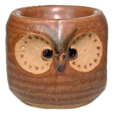 2” Owl Personal Salt Cellar Pinch Bowl Studio Pottery Stoneware-image
