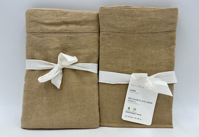 Pottery Barn Belgian Flax Linen Shams S/2 Tumbleweed Brown Euro #H78-image