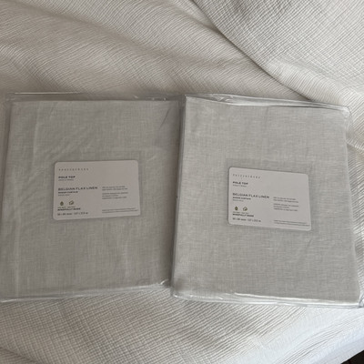 Pottery Barn Belgian Linen Sheer Curtain Drape, set of 2, 50x84”, WHITE, 8725855-image