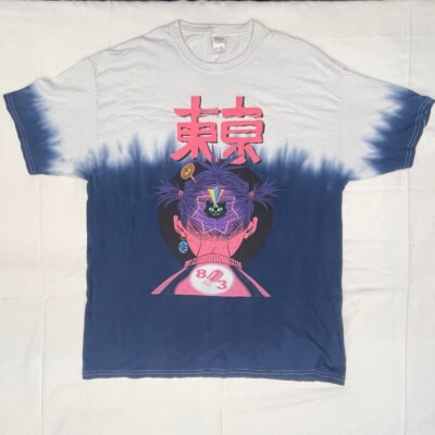Gorillaz Original Size XLARGE T-Shirt Dip-Dye White Blue Tie Dye Noodle Japanese-image