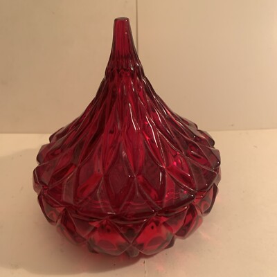 HERSHEY'S KISS Shaped Ruby Lead Crystal CANDY DISH Shannon Designs Ireland-image