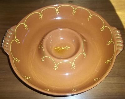 Large Redware Red Ware Slip Painted Chip & Bean Dip Made in Portugal-image