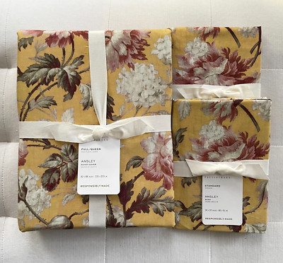 Pottery Barn ANSLEY YELLOW FLORAL Duvet Full Queen & 2 Standard Shams NWT-image