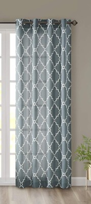 Madison Park Fretwork Print Grommet Top Window Curtain With Blue MP40-1573-image