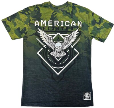 American Fighter Men's T-Shirt Green Black Camo Dip Die Puff Print Cloverton Tee-image