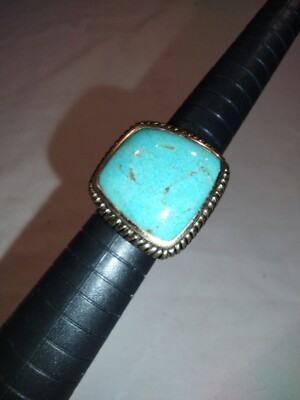 Beautiful Statement Barse Studio Bronze Roped Square Turquoise ring size 7.5-image