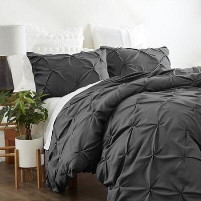 ienjoy Home Gray Ultra Soft Microfiber Pinch Pleat Full/Queen Duvet Cover Set-image