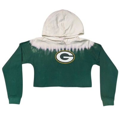 NFL Green Bay Packers Teen Girls Dip-Dyed Crop Hooded Sweatshirt Green, Large-image
