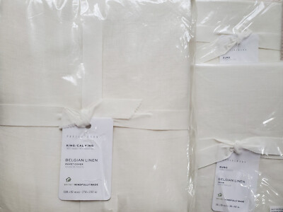 POTTERY BARN Belgian Linen Libeco KING Duvet & 2 EURO Shams NEW ~ WHITE-image