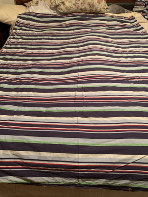 Pair Reversible Pottery Barn Blue Multicolored Striped Duvet Covers. Read-image