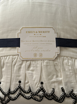 Pottery Barn Teen Emily Meritt The Solid Ruffle Duvet Full/Queen  Ivory New-image