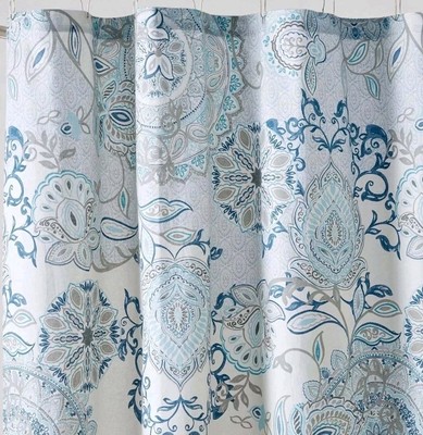 Madison Park MP70-5822 72×72 in Isla|Lole Blue Cotton Printed Shower Curtain -image