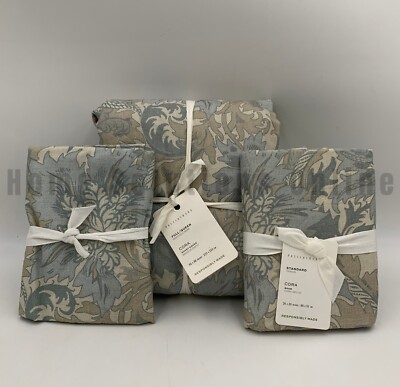 Pottery Barn Cora Cotton Floral Full Queen Duvet Cover 2 Standard Sham Blue #J32-image