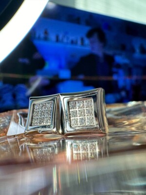 Men’s Stainless Steel Square Stud Earrings with 1/4 CTW Lab-Grown Diamonds-image