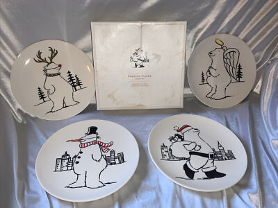 Pottery Barn Preston Polar Bear Plates Christmas Holiday 8.25