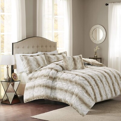Madison Park Comforter Set Full/Queen 4-Piece Animal Print Faux Fur in Sand-image