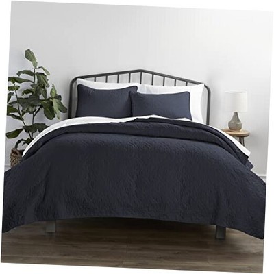  Quilt Coverlet Set All Season Microfiber King/California King Damask Navy-image