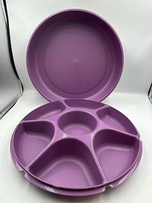 VTG Tupperware Large Veggie & Dip Serving Container Party Tray Purple w/ Lid-image